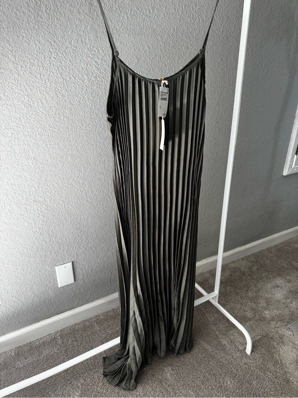 Melloday Pleated Maxi Slip Dress Olive Green XL